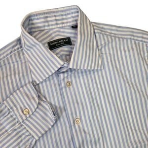 Spier & Mackay Mens 15.5 34 Dress Shirt Blue White Extra Slim Stripe Long Sleeve